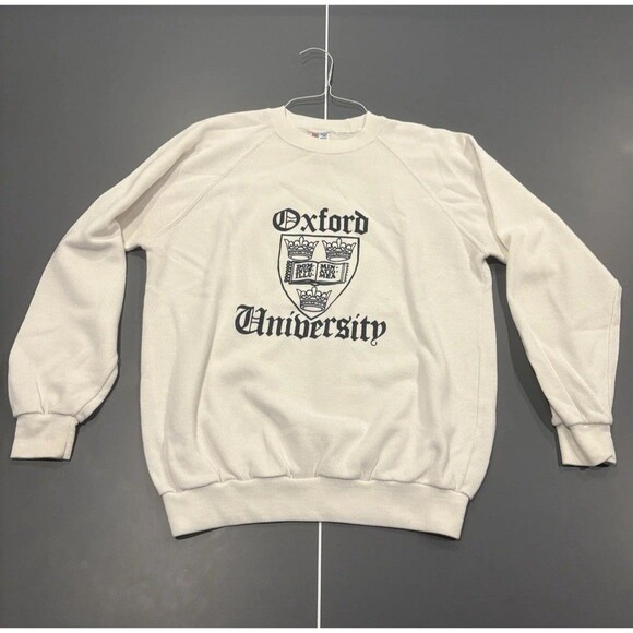 Rare Vintage 80’s Oxford University Men’s White Crewneck Sweatshirt Size Large - Picture 1 of 9